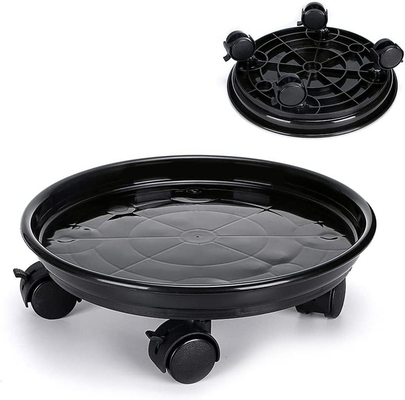 HGLCM 2Pcs Plant Caddy,Planter Pot Mover, Plant Pot Pallet Dolly Caster with Universal Wheels, Round Movable Planter Dolly Trolley Tray Pallet Outdoor Indoor Tree Flower Stand Planter (11.8 inch+2pcs+black) - Image 3